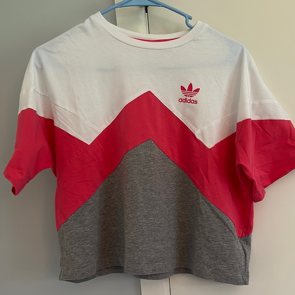 Adidas Pink and White Chevron Crop Top